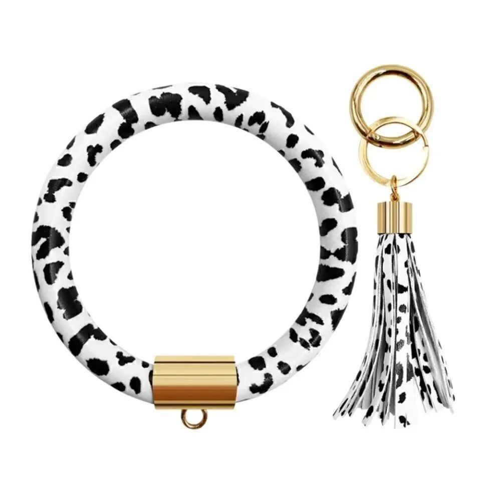 Cow print key ring bracelet